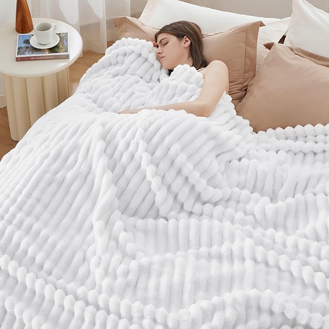 Bedsure Queen Blanket for Couch - GentleSoft Cozy Soft Blankets for Women, Cute Small Fleece Throws for Girls, White, 90x90 Inches
