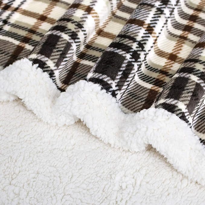 Touchat Sherpa Plaid Throw Blanket, 60" X 70"Fuzzy Fluffy Cozy Soft Blanket, Fleece Flannel Plush Twin Size Microfiber Blanket for Couch Bed Sofa (Brown)
