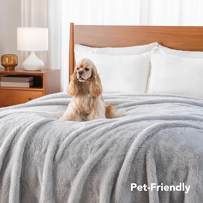 Berkshire Blanket Classic Extra-Fluffy™ Plush Blanket King Size, Soft Fuzzy Fluffy Long Hair Blanket for Couch Sofa Bed, Microchip, 90x108 Inches