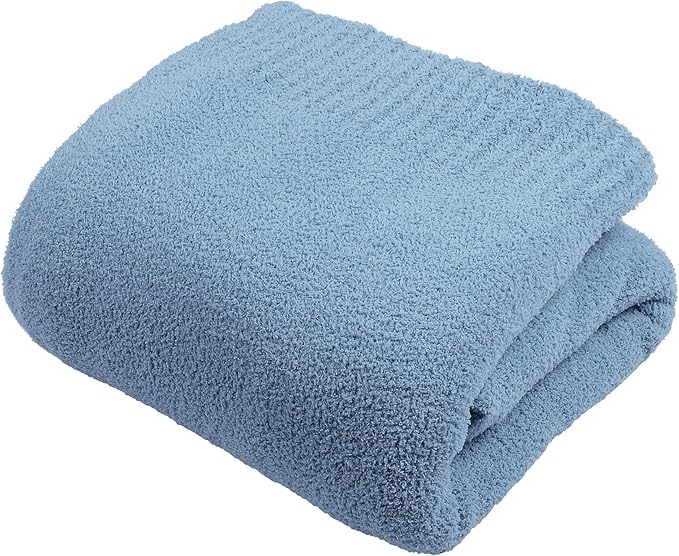 JOOJA Cream White Blanket Warm Queen Size Fuzzy Knitted Blanket, Oversized Luxury Bed Blankets, Soft Queen Blanket for Bed, Lightweight Plush Blanket Queen Size for Cozy Nights (Dusty Blue, 90x90)