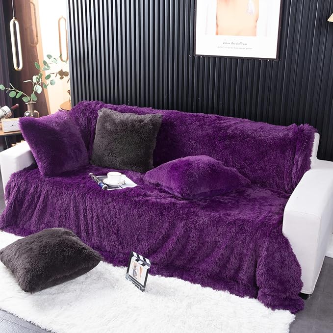 YUSOKI Purple Faux Fur Throw Blanket,2 Layers,50" x 60" Cozy Plush Fluffy Blanket Furry Fuzzy Warm Cute Shaggy Blanket for Fall Bed Living Room Décor Baby Women Pet