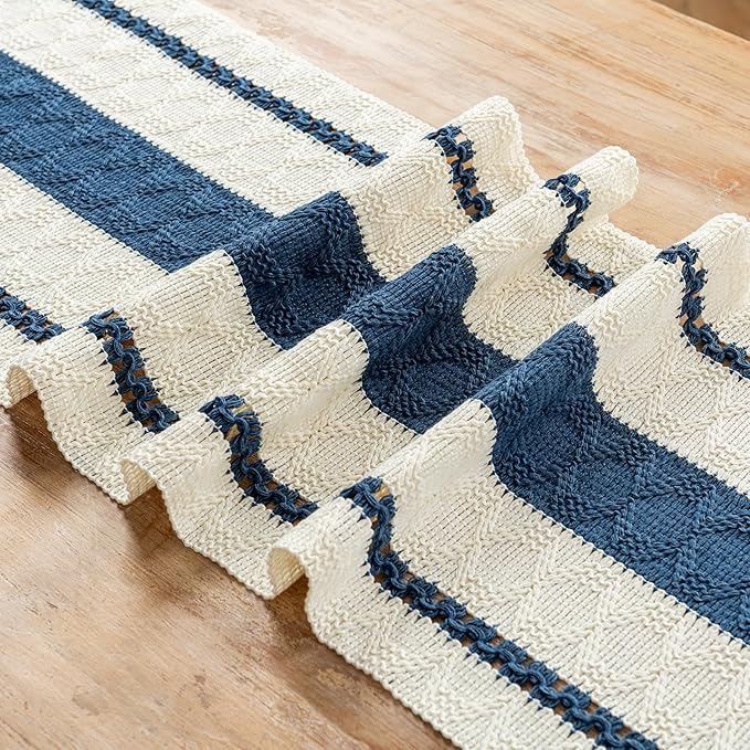 Fancy Homi Dusty Blue Table Runner 60 Inches Long Boho Macrame Table Runner for Home Decor, Farmhouse Table Runners with Tassels for Party Bohemian Rustic Bridal Shower Dining Decor 12x60 Inches
