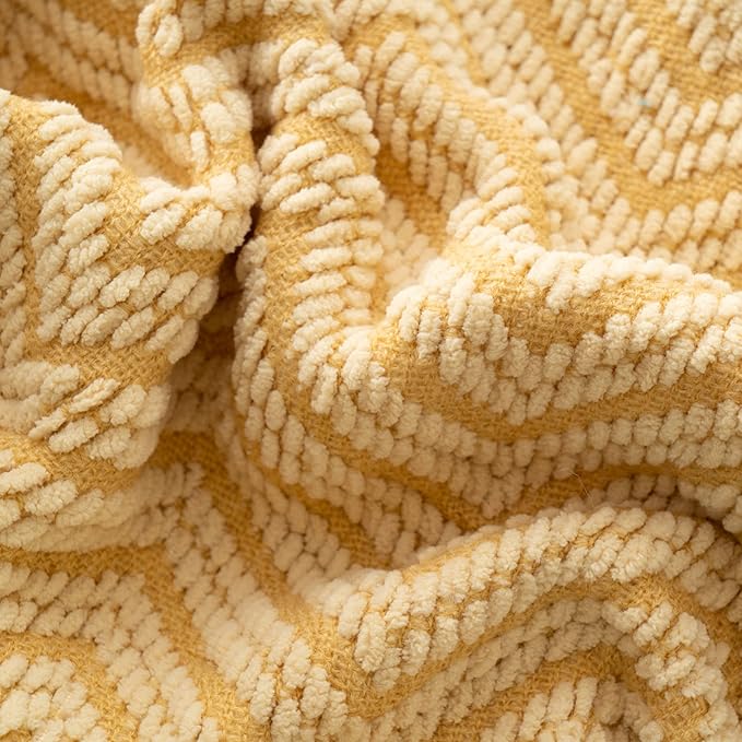 BATTILO HOME Gold Throw Blanket for Couch, Fall Decor Blankets & Throws, Fall Throw Blanket for Autumn Halloween Decoration, Yellow Blanket with Tassels for Bed Sofa, 50"x60"