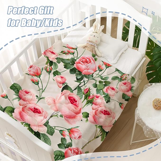 Neatee Living Rose Throw Blanket for Baby Small Spring Summer Floral Blanket for Toddler Swaddle Pet Kid Soft Fuzzy Plush Fleece Blankets Couch Living Room Flower Decorative Blanket 30x40