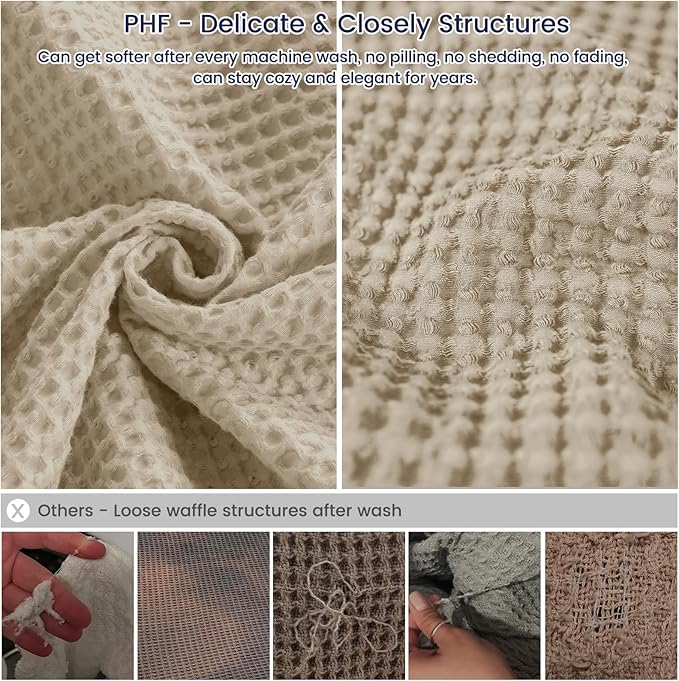 PHF Pre-Washed Cotton Waffle Weave Blanket King Size for Bed,Snag Proof Throw for Couch Spring Summer Lightweight Breathable,Oeko-TEX Certified,Machine Washable, Home Decor Gift-Khaki/Simply Taupe