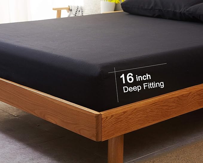 SONORO KATE Bed Sheet Set Super Soft Microfiber 1800 Thread Count Luxury Egyptian Sheets 18-Inch Deep Pocket Wrinkle and Hypoallergenic-4 Piece(California King Black)