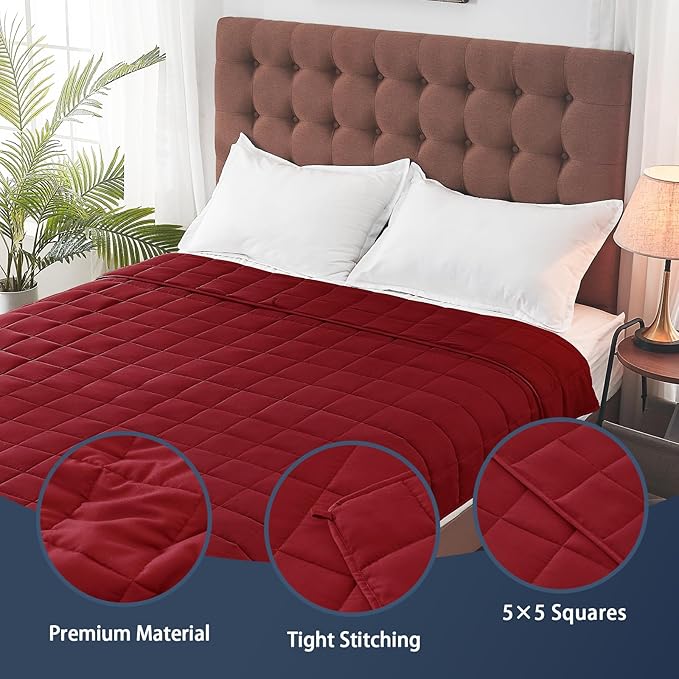 yescool Weighted Blanket for Adults (12 lbs, 60" x 80", Red) Cooling Heavy Blanket for Sleeping Perfect for 110-130 lbs, Queen Size Breathable Blanket with Premium Glass Bead, Machine Washable