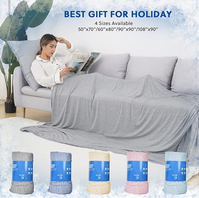 HOMFINE Cooling Blankets for Hot Sleepers - Summer Blanket Thin Lightweight Breathable Soft Double Side Enhanced Cooling for Bed Couch Sofa, Keep Cool for Night Sweats (Grey, 50 x 70 inches)