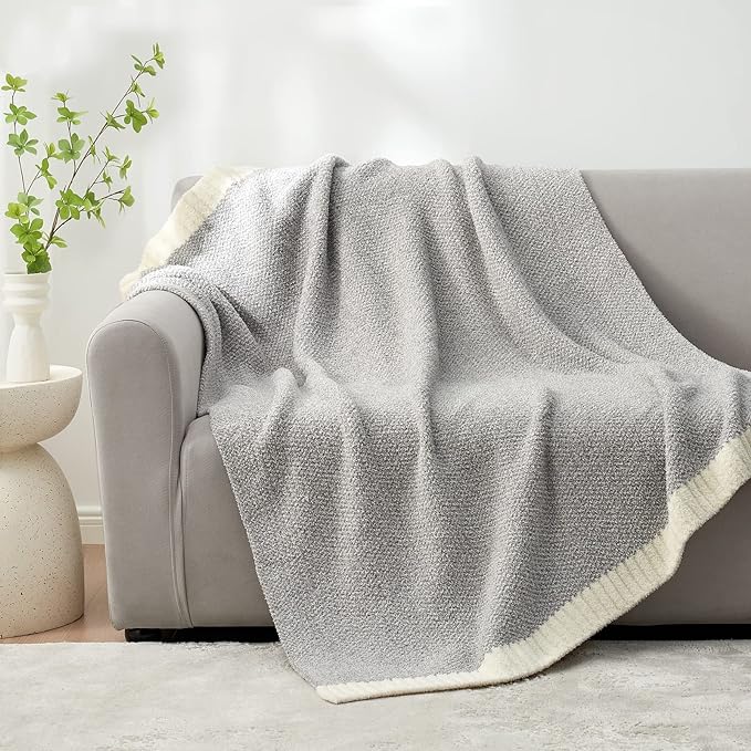 Snuggle Sac Heather Throw Blanket for Couch, Reversible Super Soft Blankets Warm Cozy Knit Fuzzy Plush Lightweight for Sofa, Bed, Camping, Picnic (Heather Grey, Throw(50"x 60"))