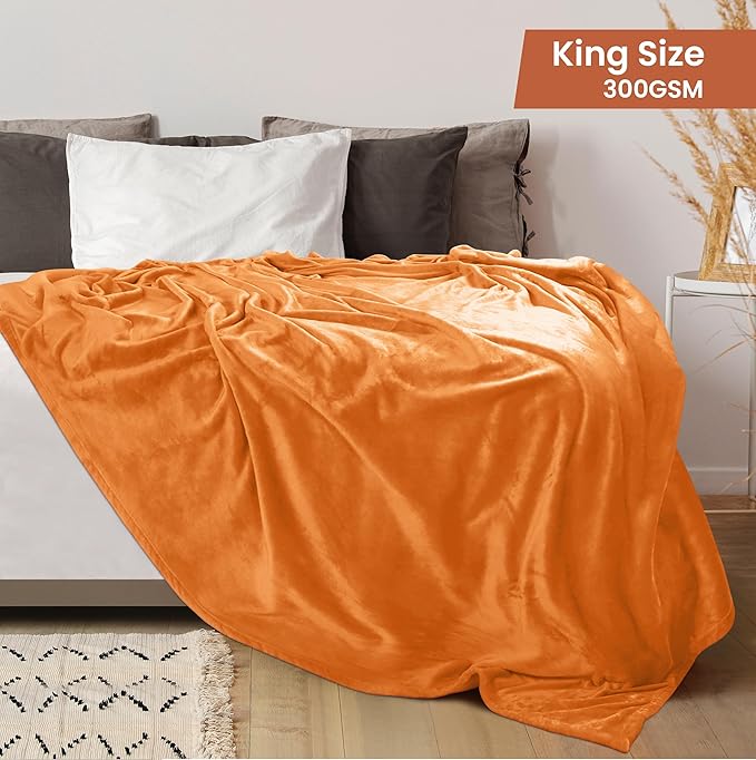 Utopia Bedding Fleece Blanket King Size Burnt Orange 300GSM Luxury Fuzzy Soft Anti-Static Microfiber Bed Blanket (90x102 Inch)