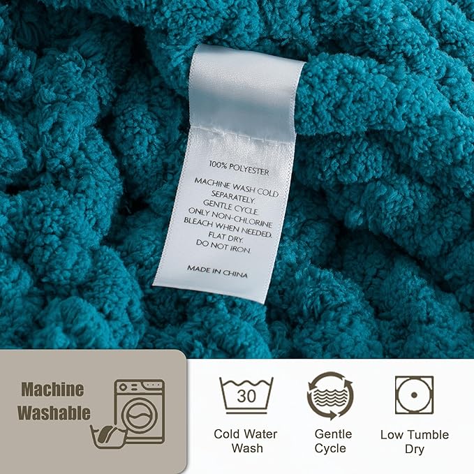 Chunky Knit Throw Blanket 50"X 60", 100% Handmade with Soft Chenille Yarn, 4.4lbs Thick Cable Knitted Blankets, Large Rope Knot Crochet Throws for Couch Sofa Bed Home Decor, Teal