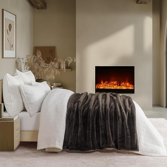 Ultra Soft Faux Fur Throw Blanket for Couch, Luxury Sculpted Texture Faux Rabbit Fur Blanket for Bed, Fluffy Thick Plush Warm Fuzzy Throw, 920GSM (Dark Brown, 50''x60'')