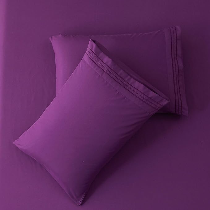 SONORO KATE Bed Sheet Set Super Soft Microfiber 1800 Thread Count Luxury Egyptian Sheets 18-Inch Deep Pocket Wrinkle and Hypoallergenic-4 Piece(California King Purple)