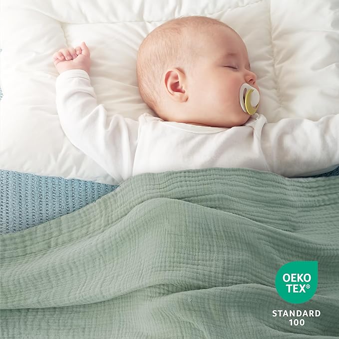 Bedsure 100% Cotton Muslin Throw Blanket Large 50x70 Inches - 4-Layer Breathable and Lightweight Thin Soft Summer Gauze Muslin Blanket for Adults, Sage Green