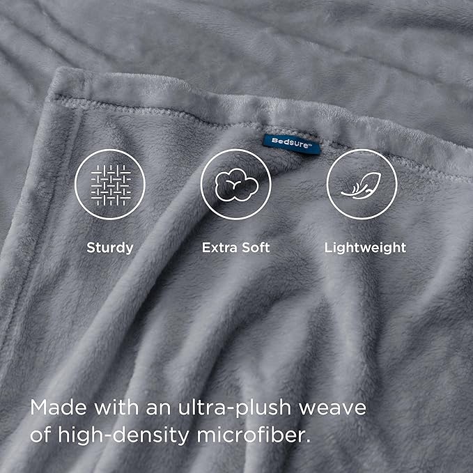 Bedsure Fleece Blanket Twin Blanket Grey - 300GSM Soft Lightweight Plush Cozy Twin XL Blankets for Bed, Sofa, Couch, Travel, Camping, 66 inch X 90 inch