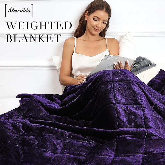 Alomidds Weighted Blanket Twin Size 15lbs 48x72 inches, Sherpa Weighted Blankets for Adults,Fluffy Warm Sherpa & Cozy Soft Flannel Snuggle Thick Heavy Blanket Great for Relaxing, Purple