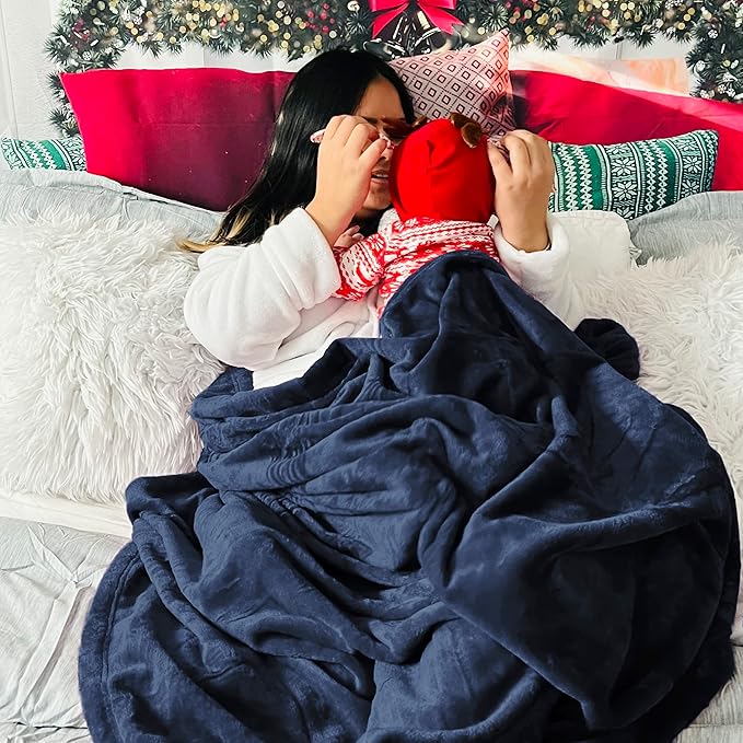 Bedsure Navy Blue Throw Blanket Fleece - 300GSM Blankets for Couch, Sofa, Bed, Soft Lightweight Plush Cozy Throws for Toddlers, Boys