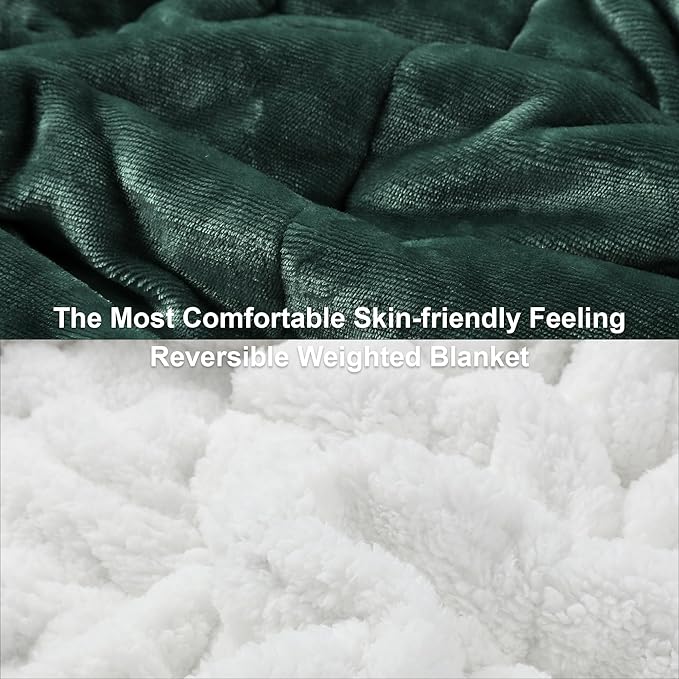 Alomidds Weighted Blanket Queen Size 15lbs 60 x 80 inches,Adult Weighted Blankets with Soft Plush Fleece,Fluffy Thick Warm Sherpa & Cozy Flannel Heavy Blanket for Sofa Bed,Forest Green