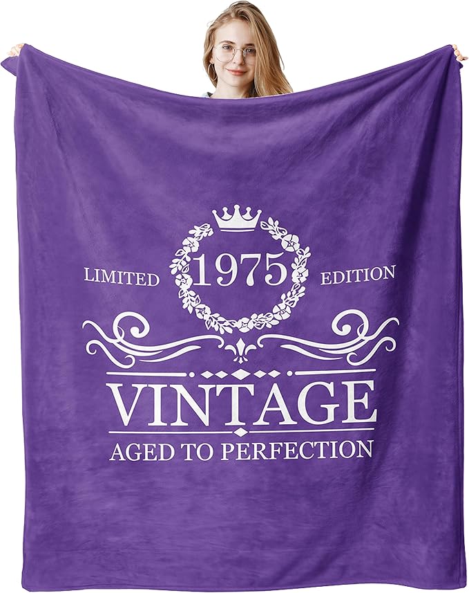 50th Birthday Gifts for Her Him, 50th Birthday Blanket for Women Men, Happy 50 Year Old 1975 Birthday Gift Throw Blanket Purple 50"X60", Gift for Turning 50 Birthday Woman Decorations
