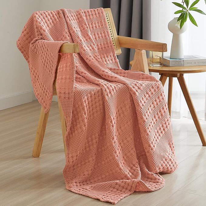 PHF 100% Cotton Waffle Weave Throw Blanket, Soft Lightweight Breathable Cozy Summer Throws for Couch Bed Sofa, Luxury Aesthetic Woven Blanket for Home Decor & Office, 50"x60", Canyon Clay