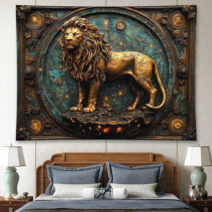 Liuzhouzai Vintage Zodiac Leo Tapestry Wall Hanging Astrology Home Decoration Aesthetics Suitable for Bedroom Living Room Dormitory Office Wall Decor 100x70 Inches
