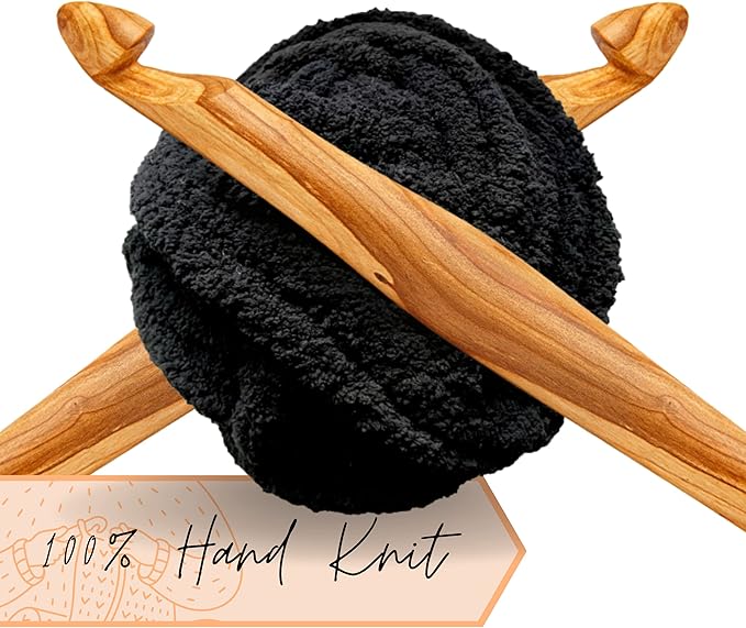 Adyrescia Chunky Knit Blanket Throw | 100% Hand Knit with Jumbo Chenille Yarn (50"x60", Raven Black)