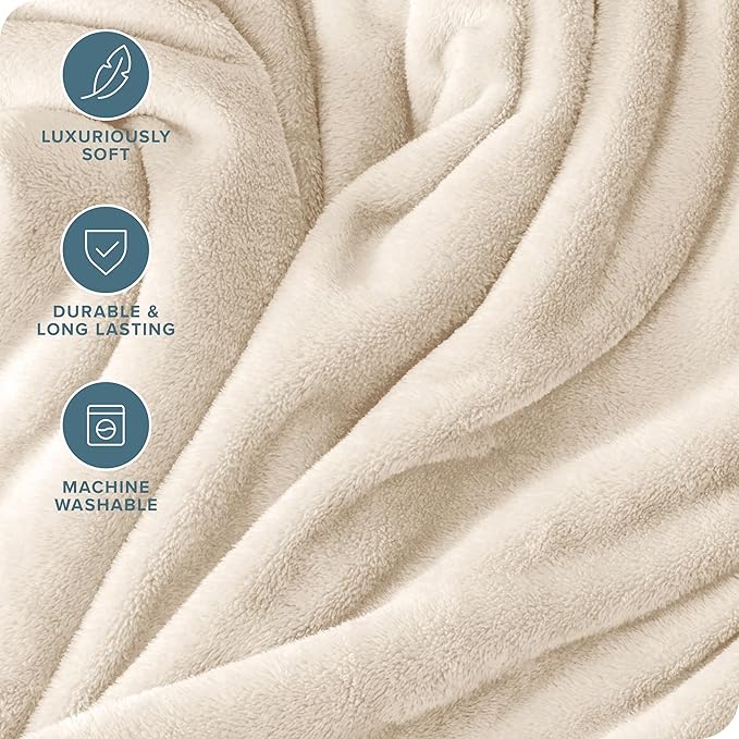 Bare Home Fleece Microplush Blanket - Full/Queen - Lightweight Throw for Bed, Sofa, Couch, Movie Night, Camping, and Travel - Cabin Blanket (Full/Queen, Vanilla)