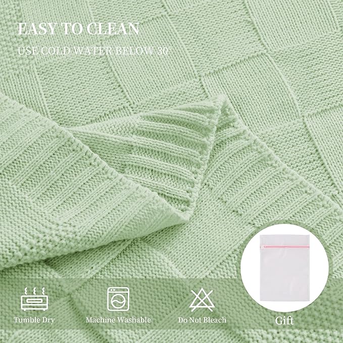 Aganear Throw Blanket for Couch - Warm Chunky Knit Blanket for Bed Checkered Throw Blanket for Women, Cozy Blanket Knitted Throw Blanket for All Season Use Ideal Gift Choice (50"x60", Sage Green)