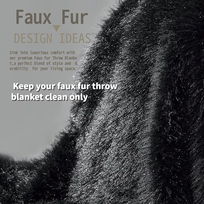 Luxury Fluffy Faux Fur Throw Blanket,Thick Fluffy Fuzzy Cozy Blanket,Plush Blankets for Couch, Sofa, Chair, Bed-Black,50x60