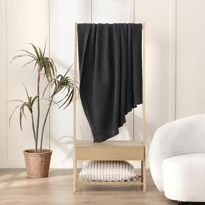 Knit Throw Blanket Super Soft Warm Blanket for Couch Lightweight Cozy Blanket for Bed Sofa 50x60 Inches Charcoal Grey