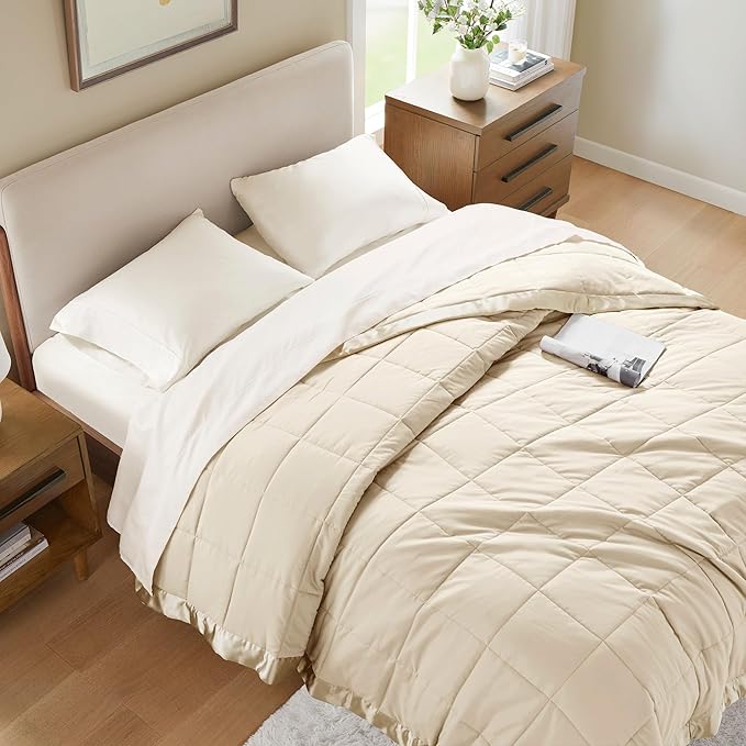 Madison Park Windom Down Alternative Blanket, Premium 3M Scotchgard Moisture Wicking Treatment, Lightweight and Soft Bed Cover For All Season, Satin Trim, Cream King