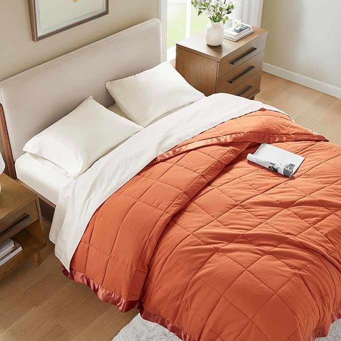 Madison Park King Blanket Quilted Microfiber, Satin Binding, 3M Scotchgard Moisture Wicking Treatment, Soft and Lightweight Summer Blanket for Couch, Windom, King, Orange