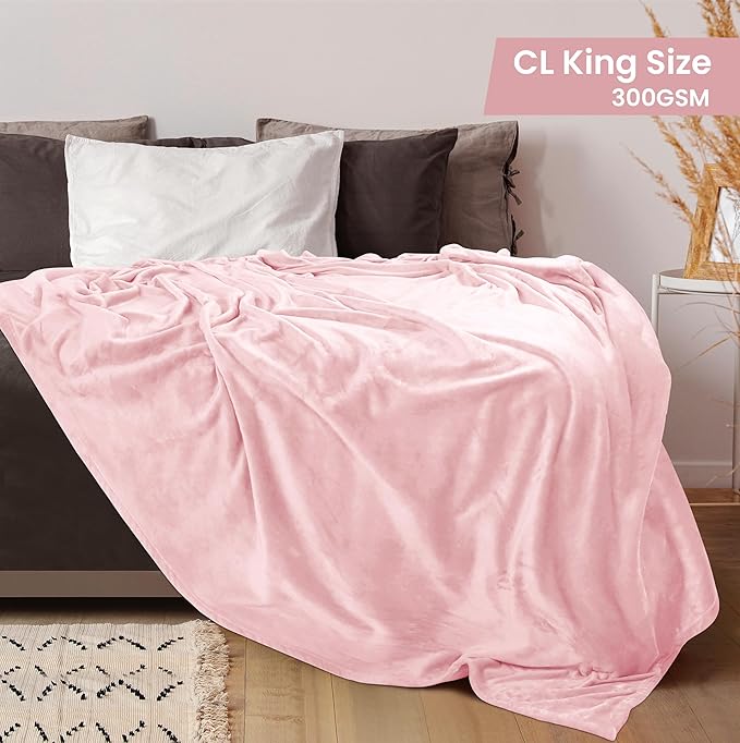 Utopia Bedding Fleece Blanket California King Size Pink 300GSM Luxury Fuzzy Soft Anti-Static Microfiber Bed Blanket (102x96 Inch)