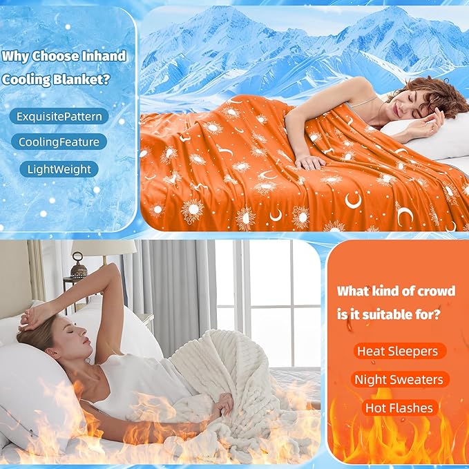 inhand Cooling Blanket Queen Size (90"x90") - Cooled Blankets for Hot Sleepers Lightweight Breathable Summer Blanket for Sleeping Night Sweats to Keep Cool in The Heat -Flame Orange