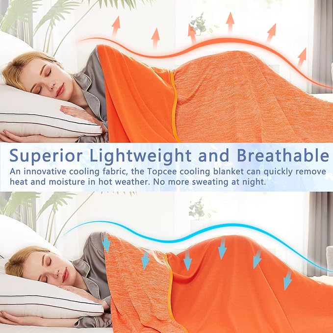 Topcee Cooling Blanket (90"x90"Queen Size) for Night Sweats Absorbs Heat to Keep Adults Cool on Warm Nights, Q-Max 0.5 Cooling Blankets for Hot Sleepers, Ultra-Cool Lightweight Blanket for Bed