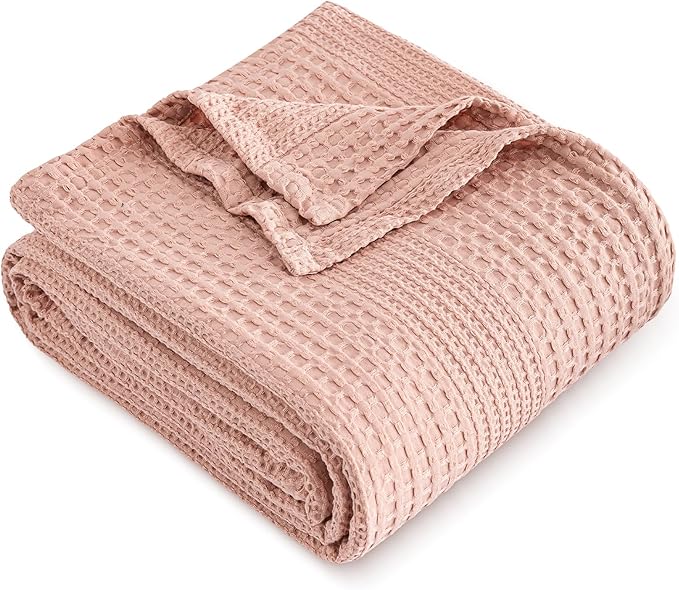 PHF Lightweight Waffle Weave Blanket Queen Size, Breathable & Ultra Soft, 90"x 90" Soft & Cozy Thin Blanket, Perfect for Summer & Hot Sleepers, Bed, Home Decor - Rose Pink