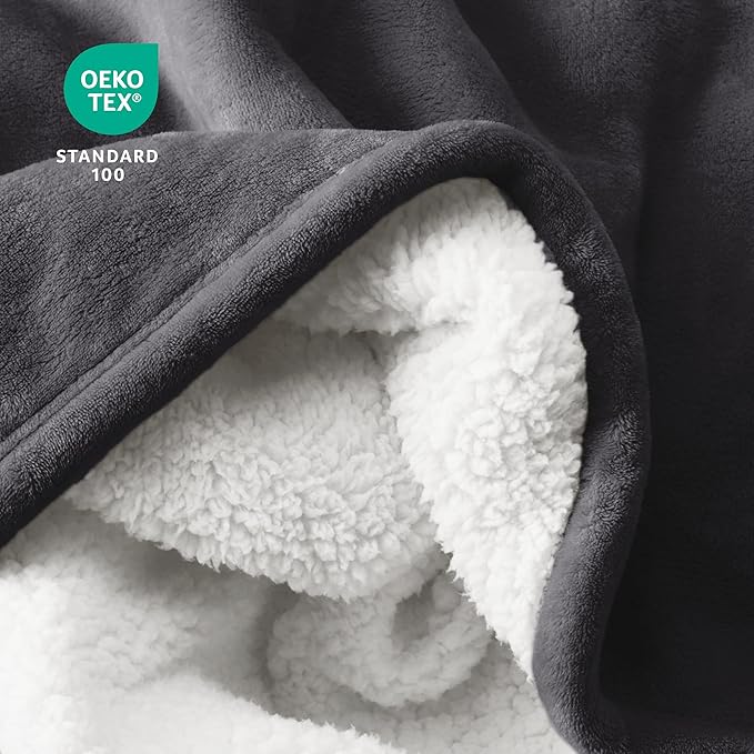 Bare Home Sherpa Fleece Blanket - Twin/Twin Extra Long - Blanket for Bed, Sofa, and Couch - Warm & Lightweight - Fluffy & Soft - Reversible (Twin/Twin XL, Forged Iron Grey)