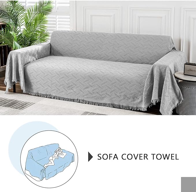 MEETSKY Couch Cover Sofa Covers for 3 Cushion Couch Sofa Slipcovers for Most Shape Sofas Cover Protector Washable Soft Fabric Throw Couch Cover for Living Room(XX-Large: 91" x 134", Light Grey)