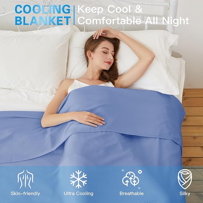 AmyHomie Cooling Blanket, 100% Rayon Derived from Bamboo, Cool Summer Blanket for Hot Sleepers Soft Comfy Lightweight Blankets for All Seasons(Periwinkle Blue, 59×79in)