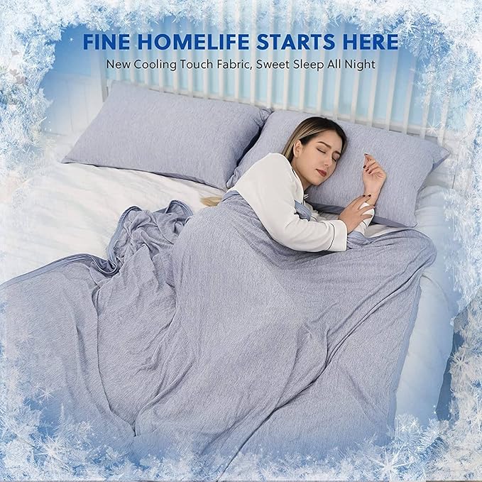 HOMFINE Cooling Blankets for Hot Sleepers - Summer Blanket Thin Lightweight Breathable Soft Double Side Enhanced Cooling for Bed Couch Sofa, Keep Cool for Night Sweats (Blue, 108 x 90 inches)
