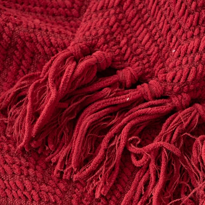 BATTILO HOME Christmas Decor Throw Blanket for Couch, Twin Bed - Super Soft, Cozy Warm Red Knit Blanket for Winter - 60"x80"