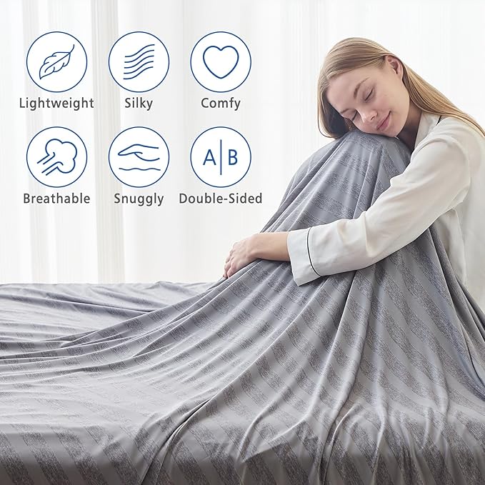 EMME Cooling Blanket King Size, Summer Bed Blanket for Hot Sleepers, Thin Lightweight Cold Blankets for Sleeping, Throw Blanket for Couch, Double-Sided Keep Body Cool, Grey Bed Sheet