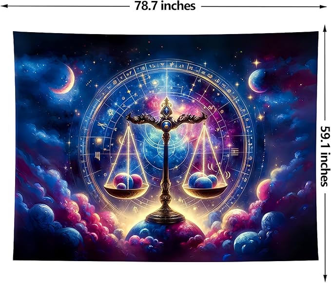 Libra Tapestry Wall Hanging Zodiac Sign Decoration Aesthetic for Bedroom Living Room Dormitory Suitable for Teen Boy and Girl Who Like Astrology 79x59 Inches