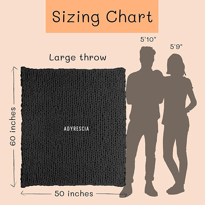 Adyrescia Chunky Knit Blanket Throw | 100% Hand Knit with Jumbo Chenille Yarn (50"x60", Raven Black)