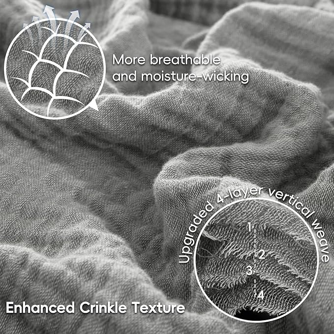 PHF 100% Cotton Muslin Blanket Queen Size 90" x 90", 4-Layer Lightweight and Breathable Blanket for Summer, Luxuriously Soft Gauze Bedding for Bed, Natural Minimalism Style, Ideal Gift, Grey