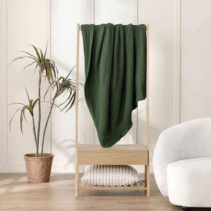 Knit Throw Blanket Super Soft Warm Blanket for Couch Lightweight Fluffy Blanket for Bed Sofa 50x60 Inches Dark Green