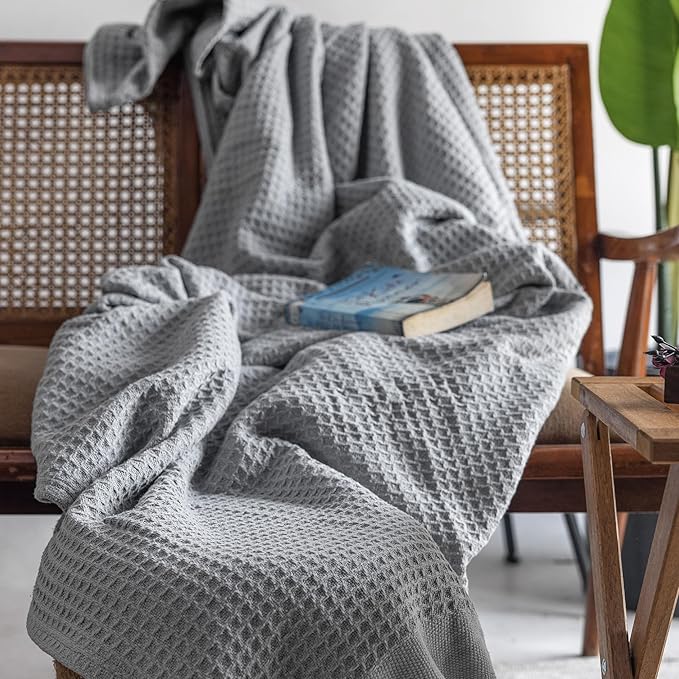 100% Cotton Salt Earth Throw Blanket, Twin, 68"x92" Waffle Throws For Home, Bedrooms, Outdoor Couch, Cozy Couch, Modern Bed Room Decor Blankets, Lightweight, All Season Western Blanket (Scottish Grey)