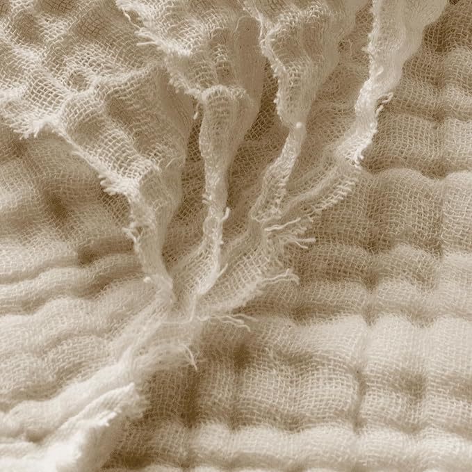 Carriediosa 100% Cotton Muslin Throw Blanket 108" X 90" King Size,4-Layers Summer Gauze Throws for Bed Couch,Soft Lightweight Breathable Linen Blankets Bedspread for Adults All Season,Khaki