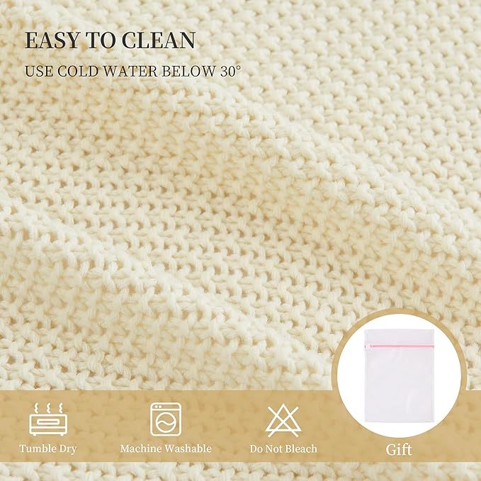 Aganear Knit Throw Blanket for Couch, Knit Throw Blanket for All Seasons, Soft Comfy Lightweight Cable Knitted Throw Blanket for Living Room Bed Office Travel Boho Room Decor(60"x80", Biege)