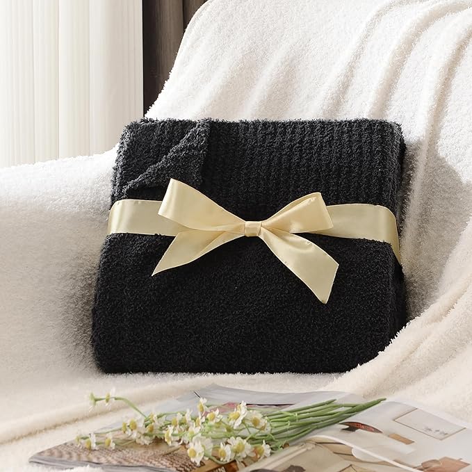 Knit Throw Blanket Super Soft Warm Blanket for Couch Lightweight Cozy Blanket for Bed Sofa 50x60 Inches Charcoal Grey